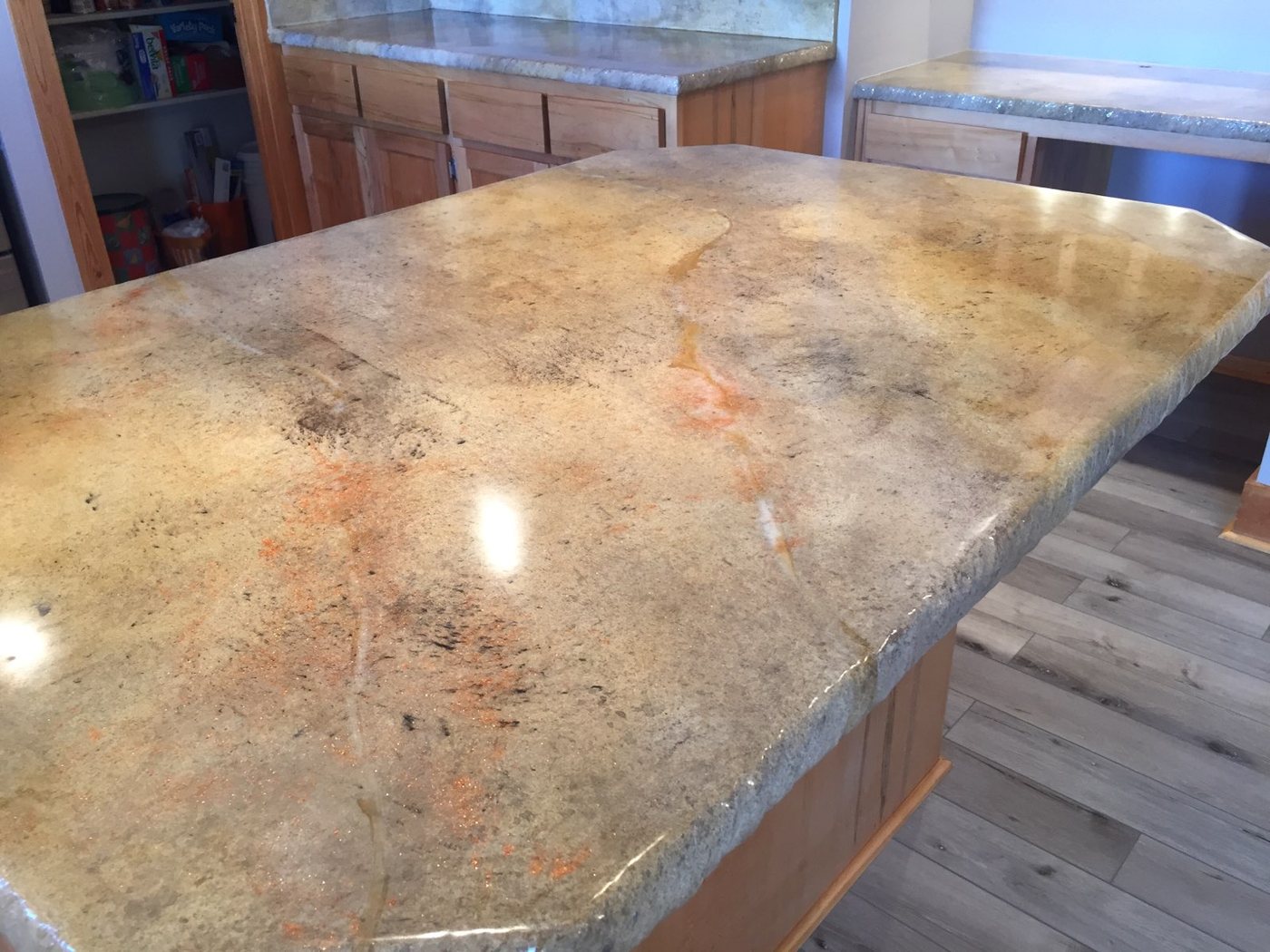 A goldstone-coloured concrete countertop
