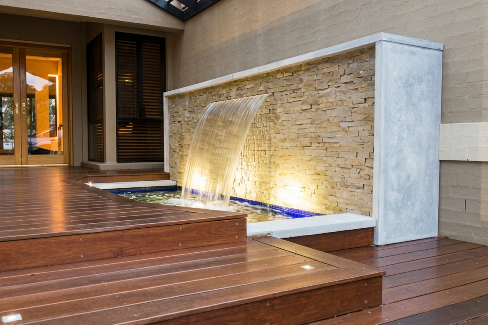 An interior water feature wall built from SBC concrete panels.